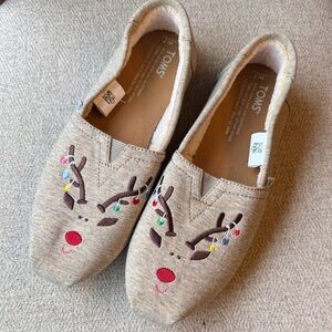 TOMS Festive Reindeer Beige Slip-Ons